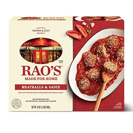 Rao's Homemade Meatballs & Sauce Frozen Meal, 24oz, All Natural Premium Quality Frozen Meatballs, No Preservatives, No Artificial Colors or Flavors, 1.5 Pound (Pack of 1) 137777229 Rao's Homemade Meatballs & Sauce Frozen Meal, 24oz, All Natural Premium Quality Frozen Meatballs, No Preservatives, No Artificial Colors or Flavors, 1.5 Pound (Pack of 1) 137777229