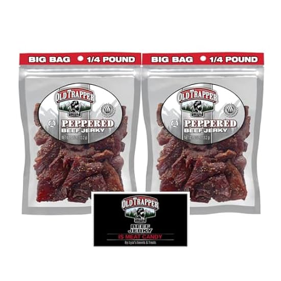 Old Trapper Peppered Beef Jerky Traditional Style Real Wood Smoked Made from 100% Top Round Steaks Pack of 2 4 oz. Resealable Bags With Bonus Magnet by Lyza's Sweets & Treats 254732432