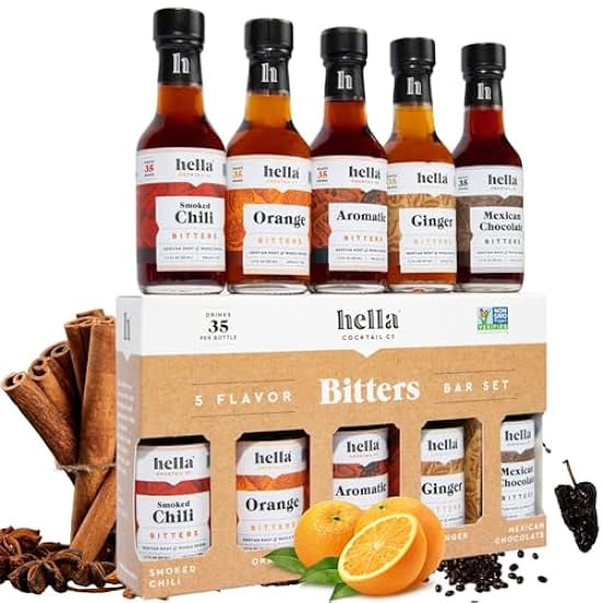 Hella Cocktail Co. 5-Pack Bitters Bar Set (8.5 Fl Oz Total) - Craft Aromatic, Orange, Ginger, Mexican Chocolate, and Smoked Chili Cocktail Bitters 333845449 Hella Cocktail Co. 5-Pack Bitters Bar Set (8.5 Fl Oz Total) - Craft Aromatic, Orange, Ginger, Mexican Chocolate, and Smoked Chili Cocktail Bitters 333845449