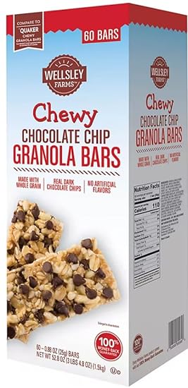 Chewy Chocolate Chip Granola Bars Wellsley Farms BULK (In NEYUM Packaging) (60 Count!) 481423891 Chewy Chocolate Chip Granola Bars Wellsley Farms BULK (In NEYUM Packaging) (60 Count!) 481423891