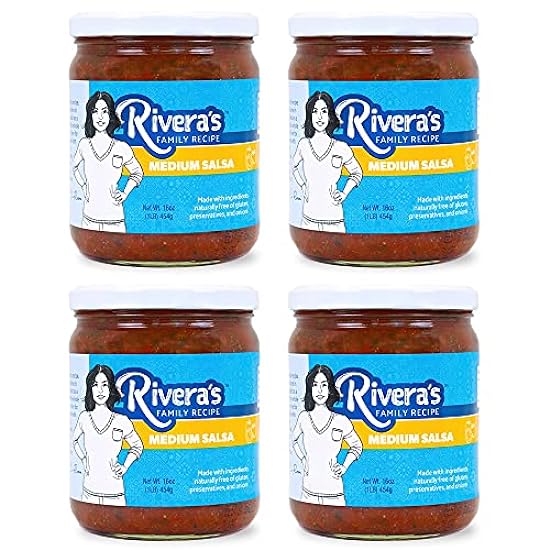 Rivera’s Family Recipe Salsa Medium 16 ounce pack of 4 – small batch all-natural homemade taste made with whole foods fresh jalapeño and garlic; minced not chunky. heat authentic flavor. 728681091 Rivera’s Family Recipe Salsa Medium 16 ounce pack of 4 – small batch all-natural homemade taste made with whole foods fresh jalapeño and garlic; minced not chunky. heat authentic flavor. 728681091