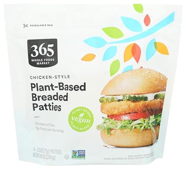 365 by Whole Foods Market, Breaded Patties Plant Based Chicken Style, 10 Ounce 972318099 365 by Whole Foods Market, Breaded Patties Plant Based Chicken Style, 10 Ounce 972318099